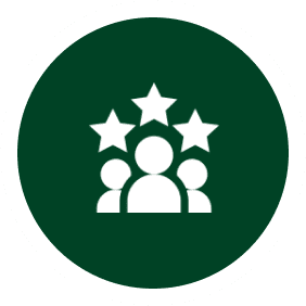 Three people icons with three stars above.